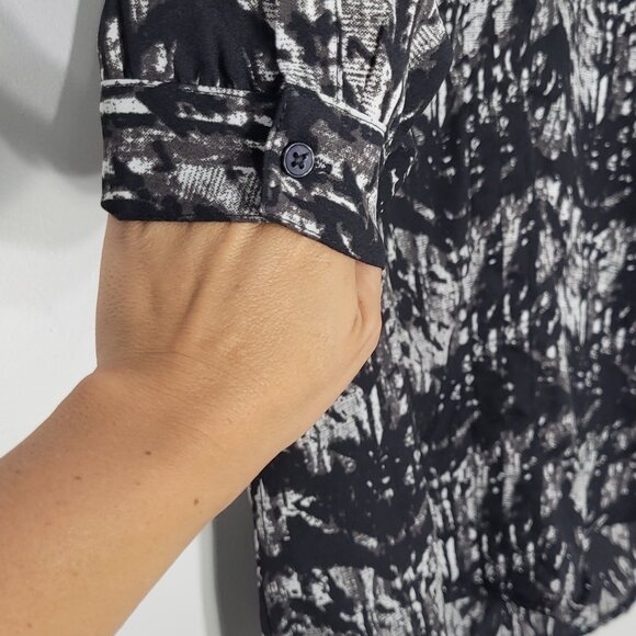 JACQUELINE de YONG Women's Black White Long Sleeve Button Front Blouse Size 40 - Picture 5 of 12